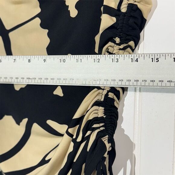 Dana Buchman Abstract Print Cowl Neck Ruched Side Top Small Black Beige Y2K VTG - Picture 5 of 7